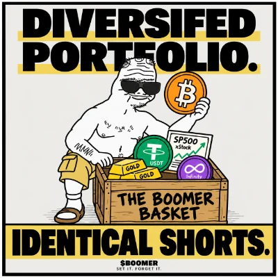 Boomer with his five-asset basket. Diversified portfolio. Identical shorts.